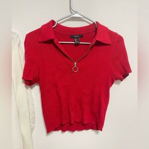 Forever 21 Scarlet Ribbed Crop Polo